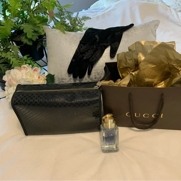 Gucci makeup bag and perfume